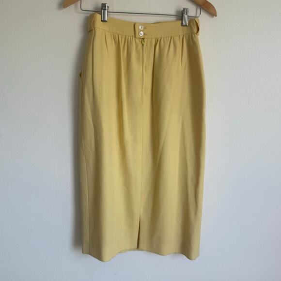Karl Lagerfeld Made in Italy Butter Yellow Wool Pencil Skirt VTG Designer Sz 40 - Picture 2 of 11